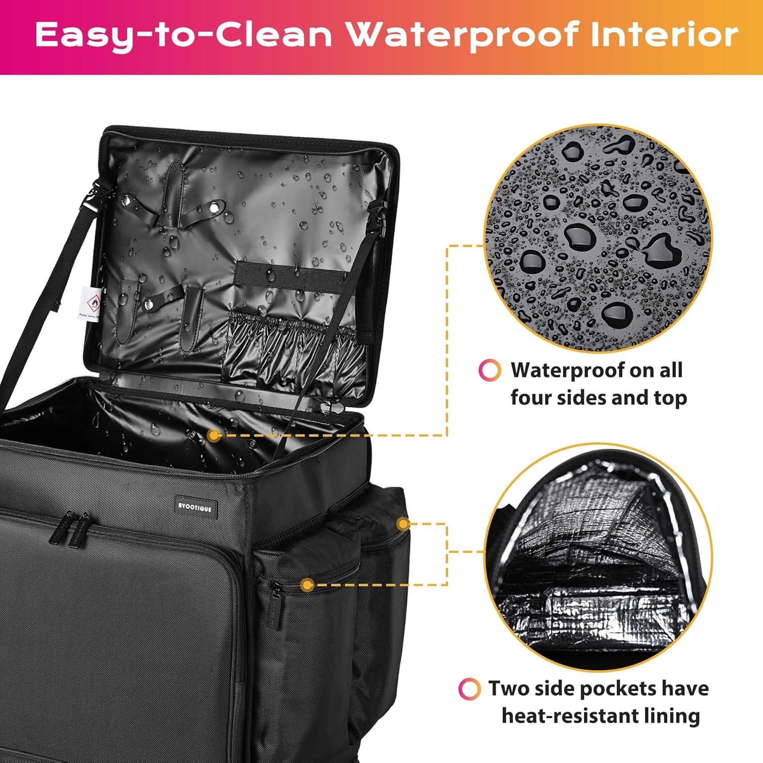 BYOOTIQUE Rolling Makeup Train Case Soft Sided Travel Cosmetic Organizer Storage 1680D Nylon Fabric Trolley Suitcase Mobile Barber Station, Black