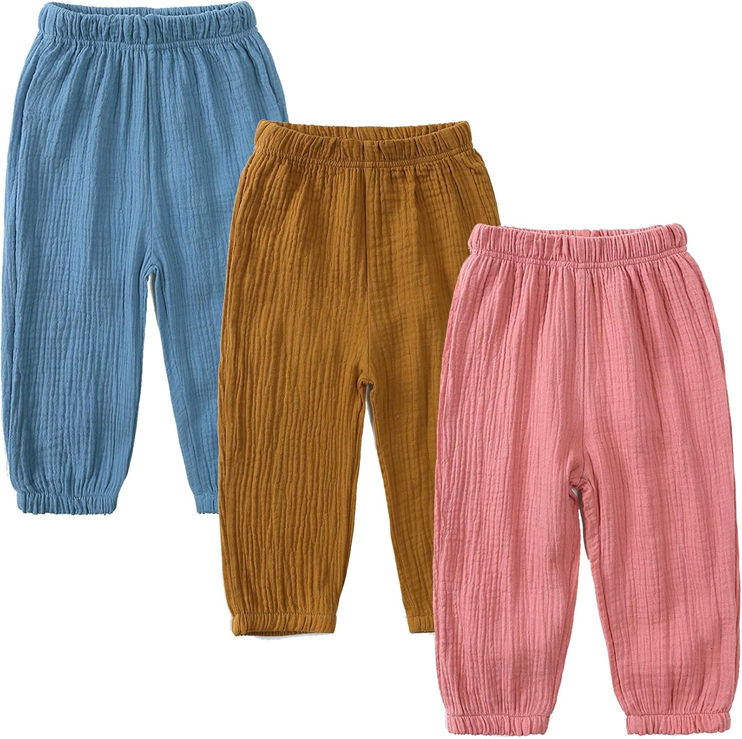 3 Pack Pantaloni Bambino Primavera/Estate – Cotone Lino Elastici E Morbidi Per Neonati E Toddler, Taglie 12 Mesi – 8 Anni