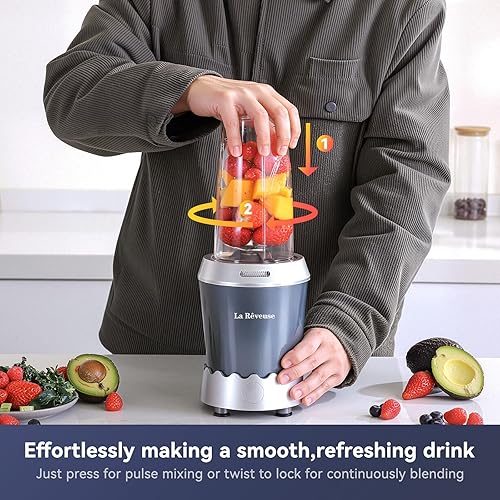 Miniatura 5 de La Reveuse Batidora de batidos de tamaño personal, 1000 W de alta velocidad con vaso para llevar de 24 onzas, ideal para batidos, batidos de
