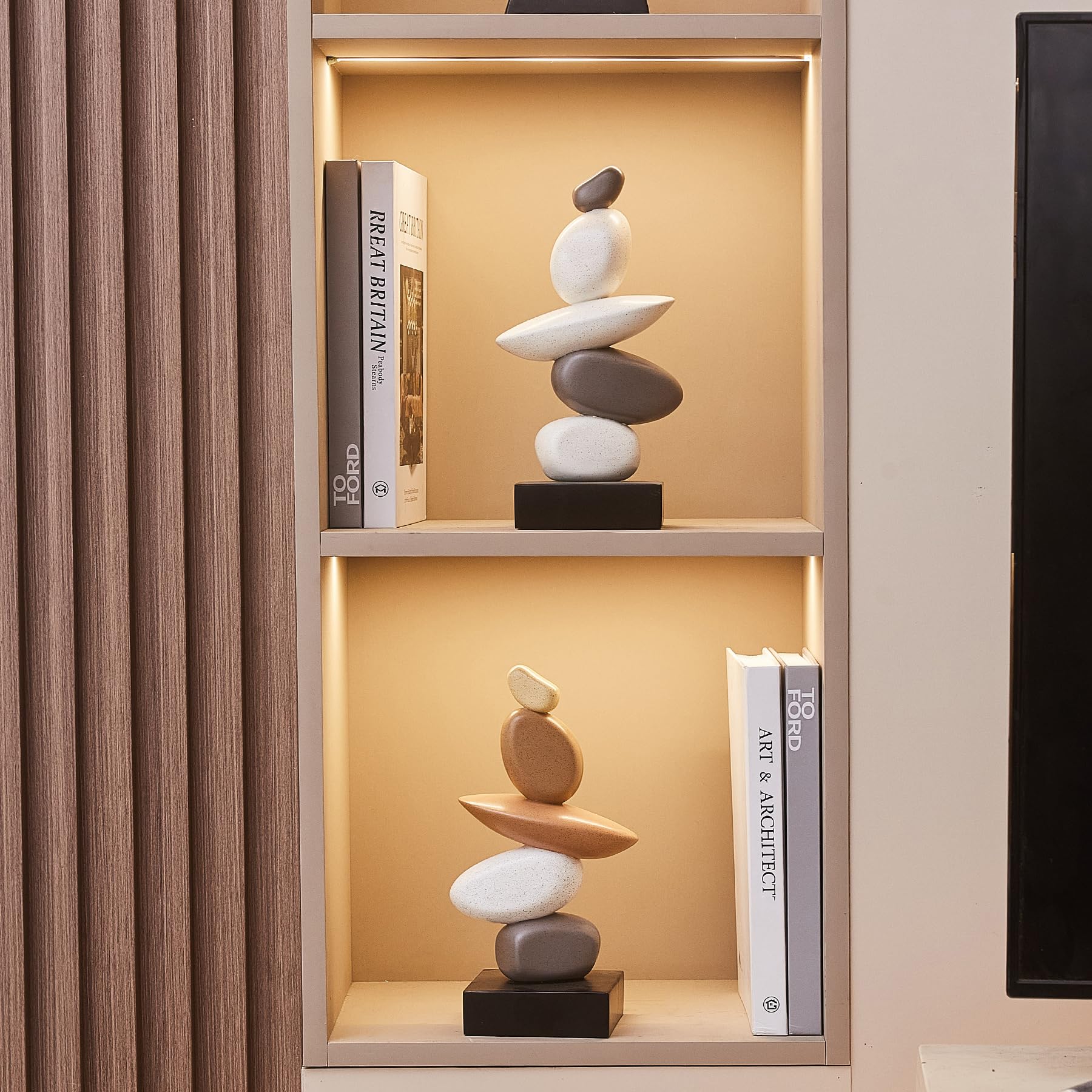 Esculturas de piedra arenisca decoración para sala de estar, estatua de piedra de resina moderna para decoraciones de mesa de café, escultura blanca y gris para decoración de estantería, regalos para