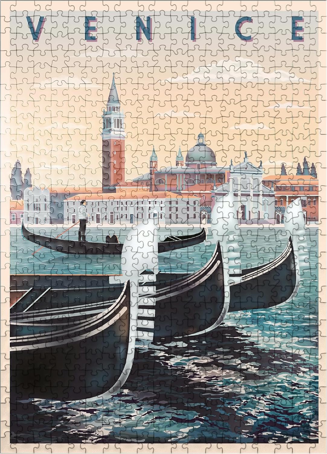 MyPuzzle Venice Italy Art Deco Style Vintage Poster Illustration - Premium 500 Piece Jigsaw Puzzle for Adults