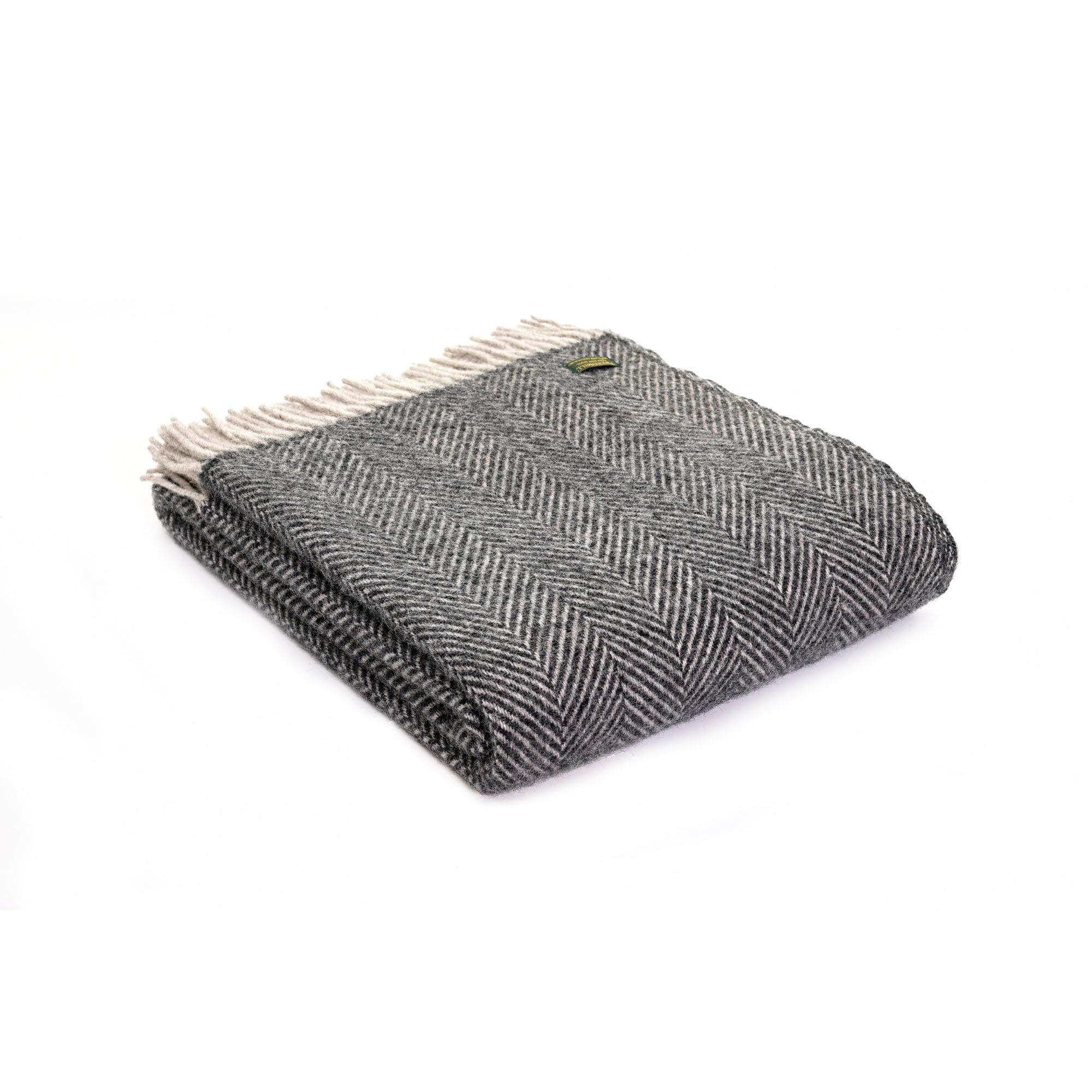 Tweedmill Charcoal Grey Pure New Wool Herringbone Throw - Charcoal & Silver Grey