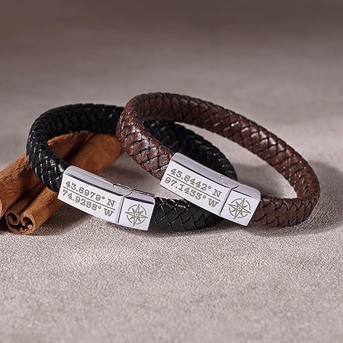 Miniatura 2 de RUGGEDGIFTS Coordinate Bracelet For Him, GPS Bracelet For Men, Birthday Gift for Boyfriend, Leather Coordinates Bracelet, Longitude Latitude