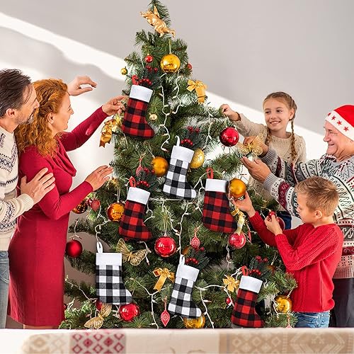 Miniatura 3 de Skylety - 24 unidades de calcetines de Navidad mini a granel con diseño de búfalo a cuadros, puño de felpa, para colgar como decoración para regalos