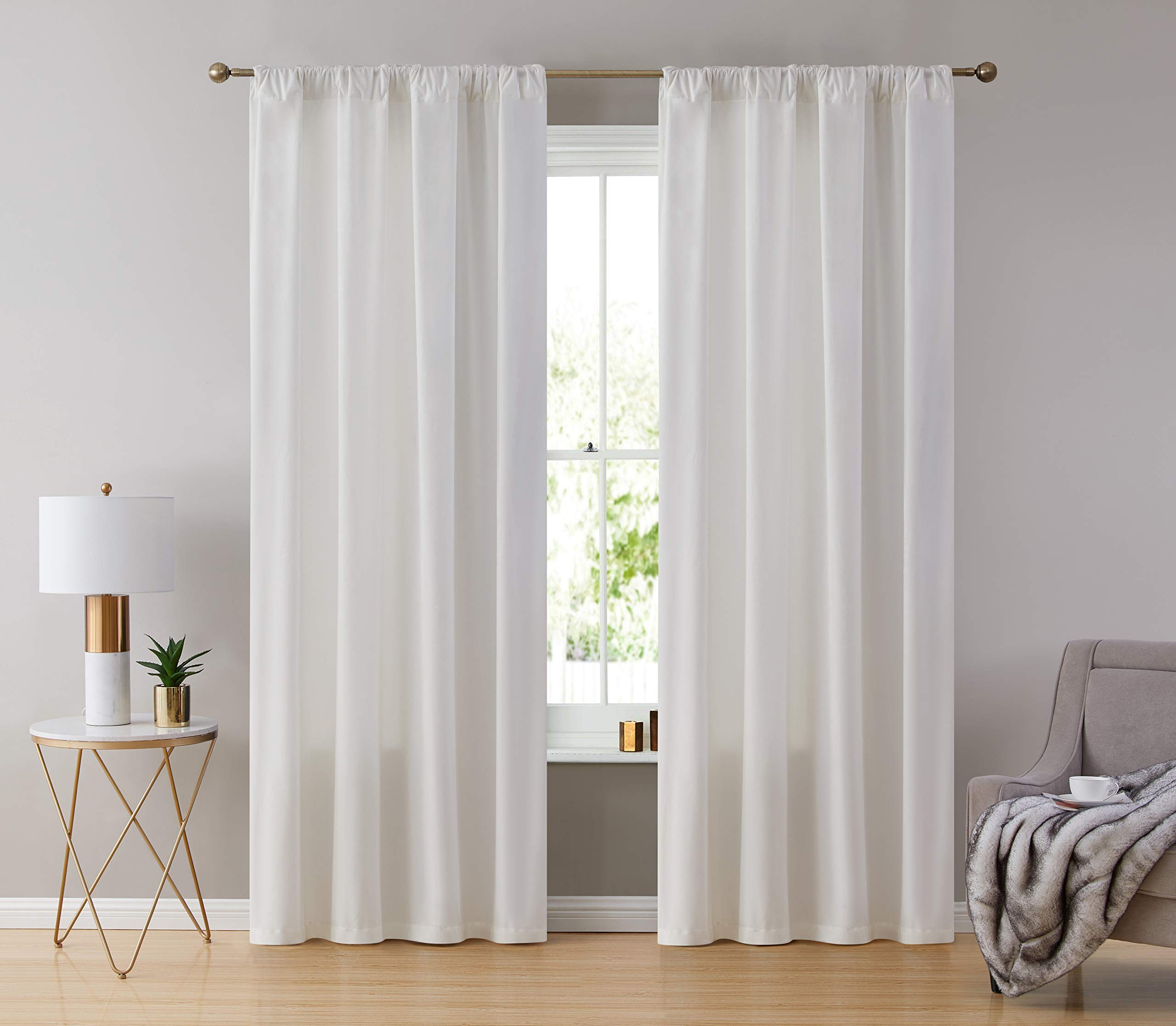 HLC.ME LOPEZ Vorhänge aus Kunstsamt, 244 cm – Vorhänge mit Samtgefühl, Schlaufen auf der Rückseite, Fensterbehandlungspaneele für Schlafzimmer & Wohnzimmer, 137 B x 244 L pro Paneel, Weiß (2 Stück)