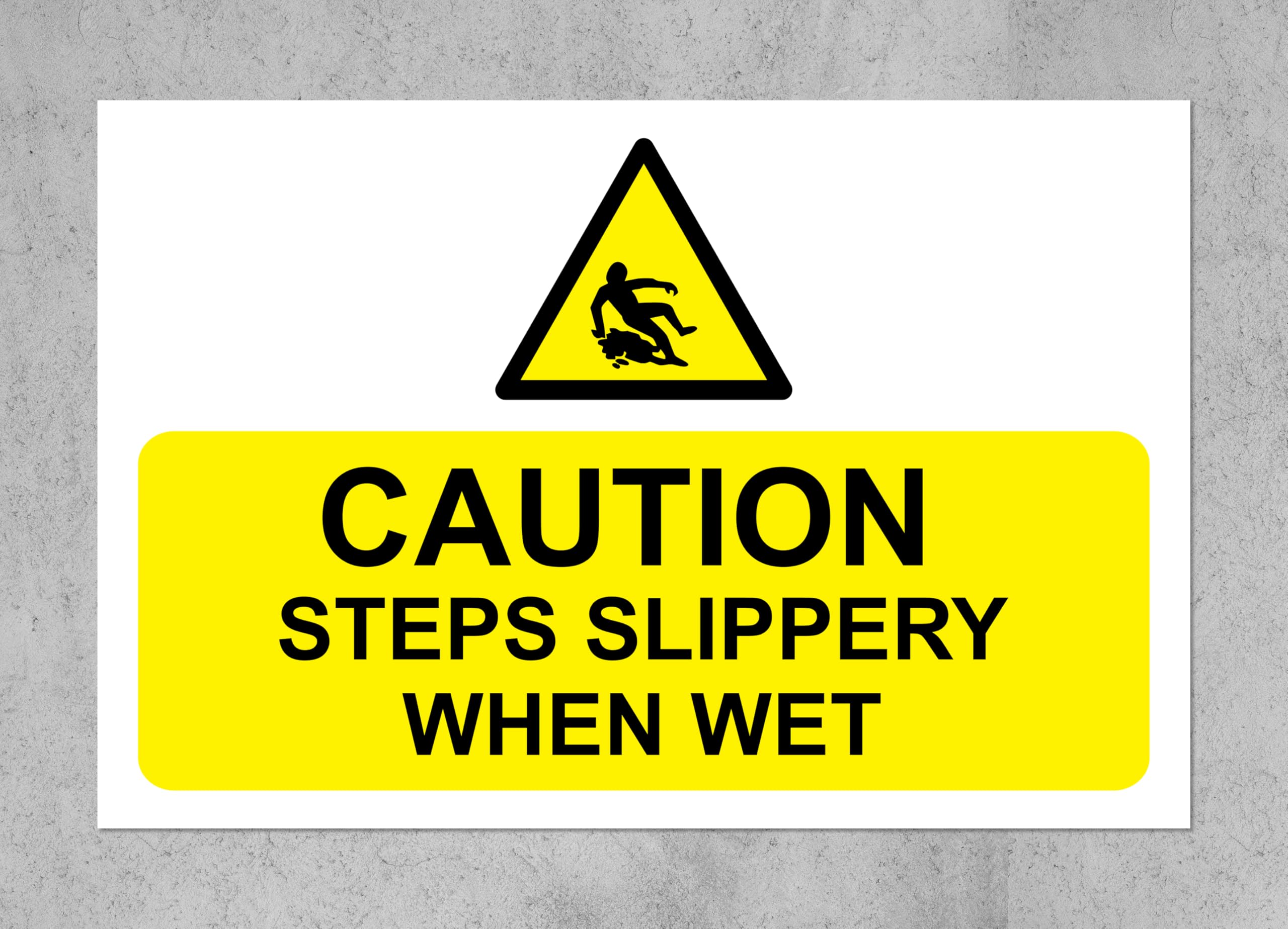 Caution Steps Slippery When Wet Safety Sign - Self Adhesive Sticker (300mm x 200mm)