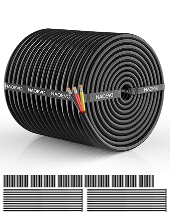 NAOEVO 14 Gauge Wire 3 Conductor Electrical Wire, 14 AWG Stranded PVC Cord, 12V Low Voltage/Tinned Copper/Flexible Cable for Automotive Wiring, Lamp Cord, Marine Cable (200FT)
