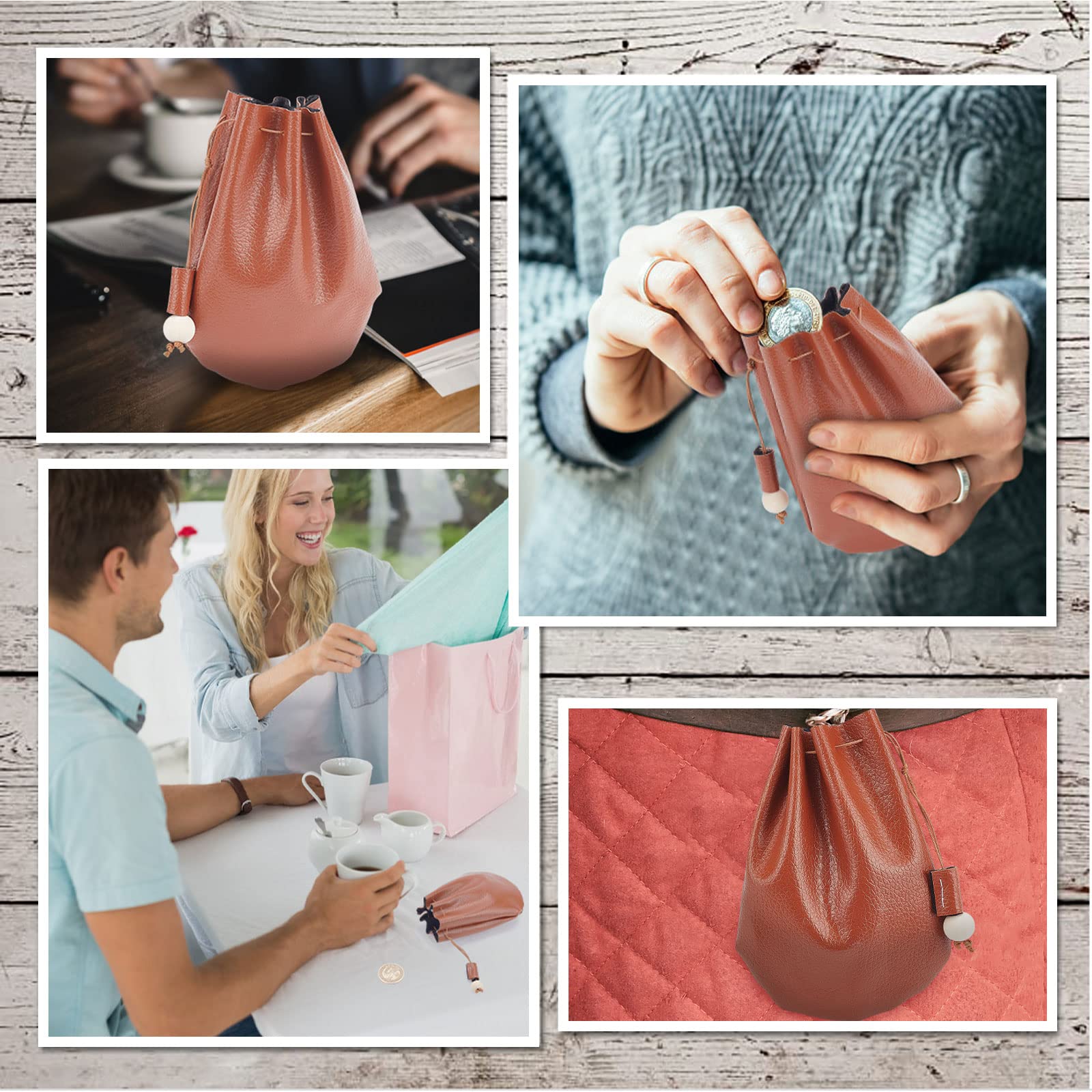 Amazon.co.jp: FREEBLOSS 4セット DIYレザー巾着袋キット 小銭入れ