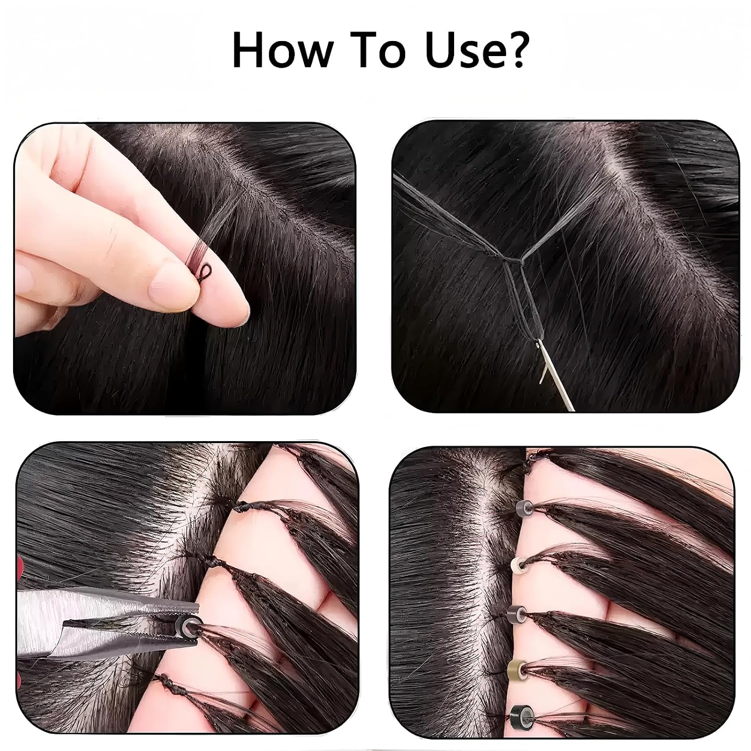 Hair Extension Tools Kit,2500 Silicone Lined Ring Beads,Pliers, Micro Link Rings,Needles,Threads, Rubber Bands, and Clips,DIY Hairstyling Accessories for Salon,Wedding