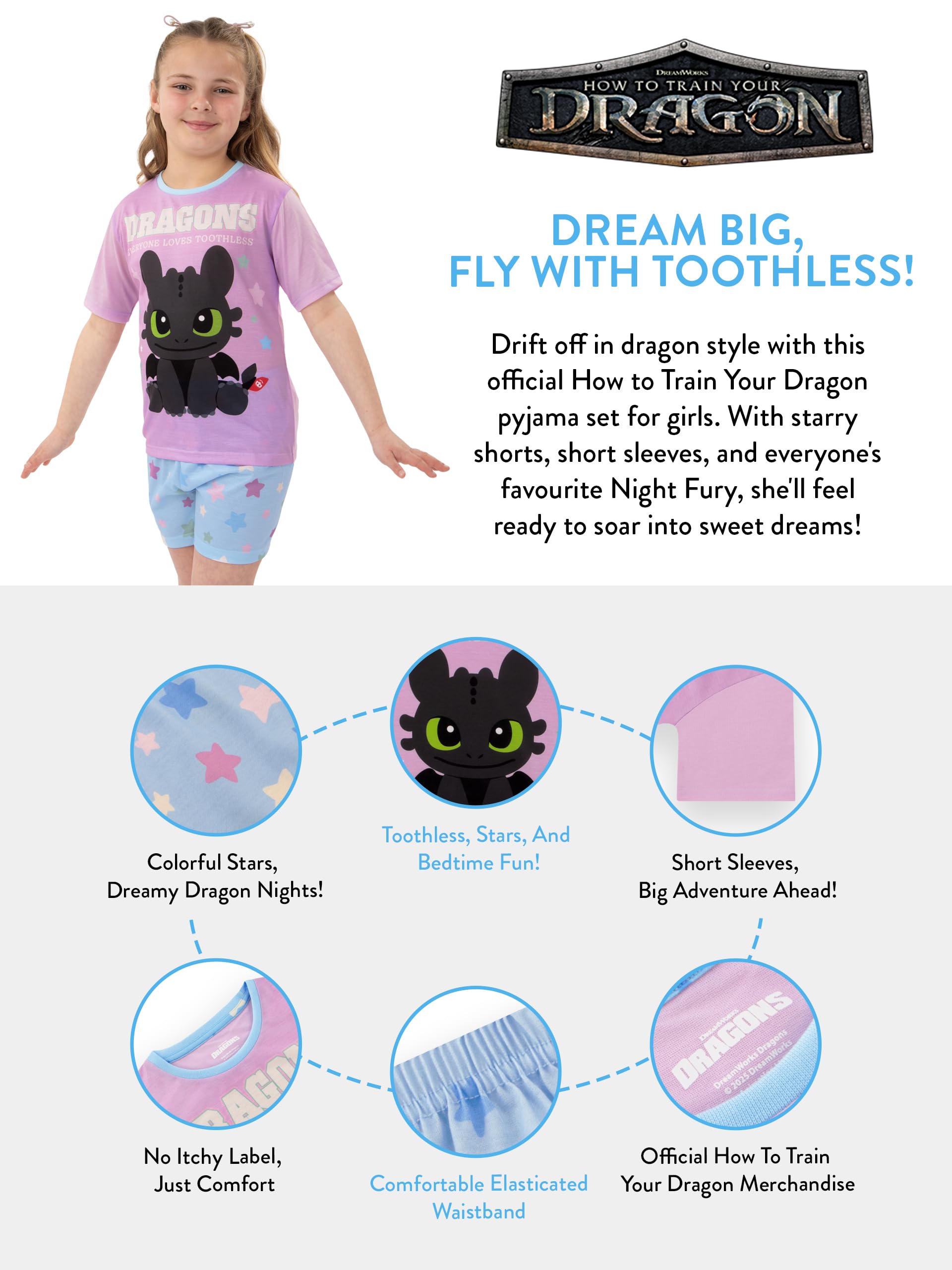How To Train Your Dragon Pyjamas, Toothless Pyjama Fille HTTYD, Pyjam Enfant Dragons, Ensembles De Pyjama Fille