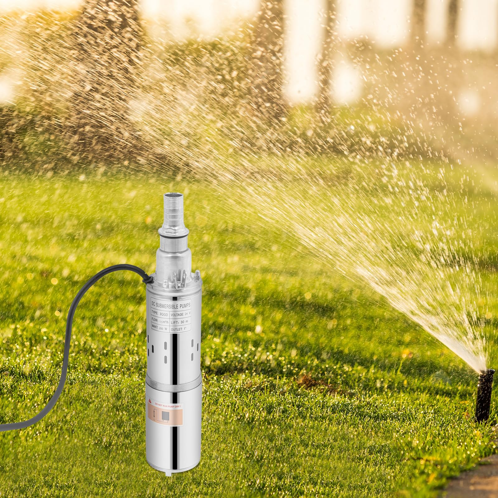 Bomba para pozos profundos, 200 W, acero inoxidable, bomba de agua solar, flujo máximo de 1,5 m³/h, bomba sumergible máx. 30 m, bomba sumergible resistente a la arena, ideal para drenaje