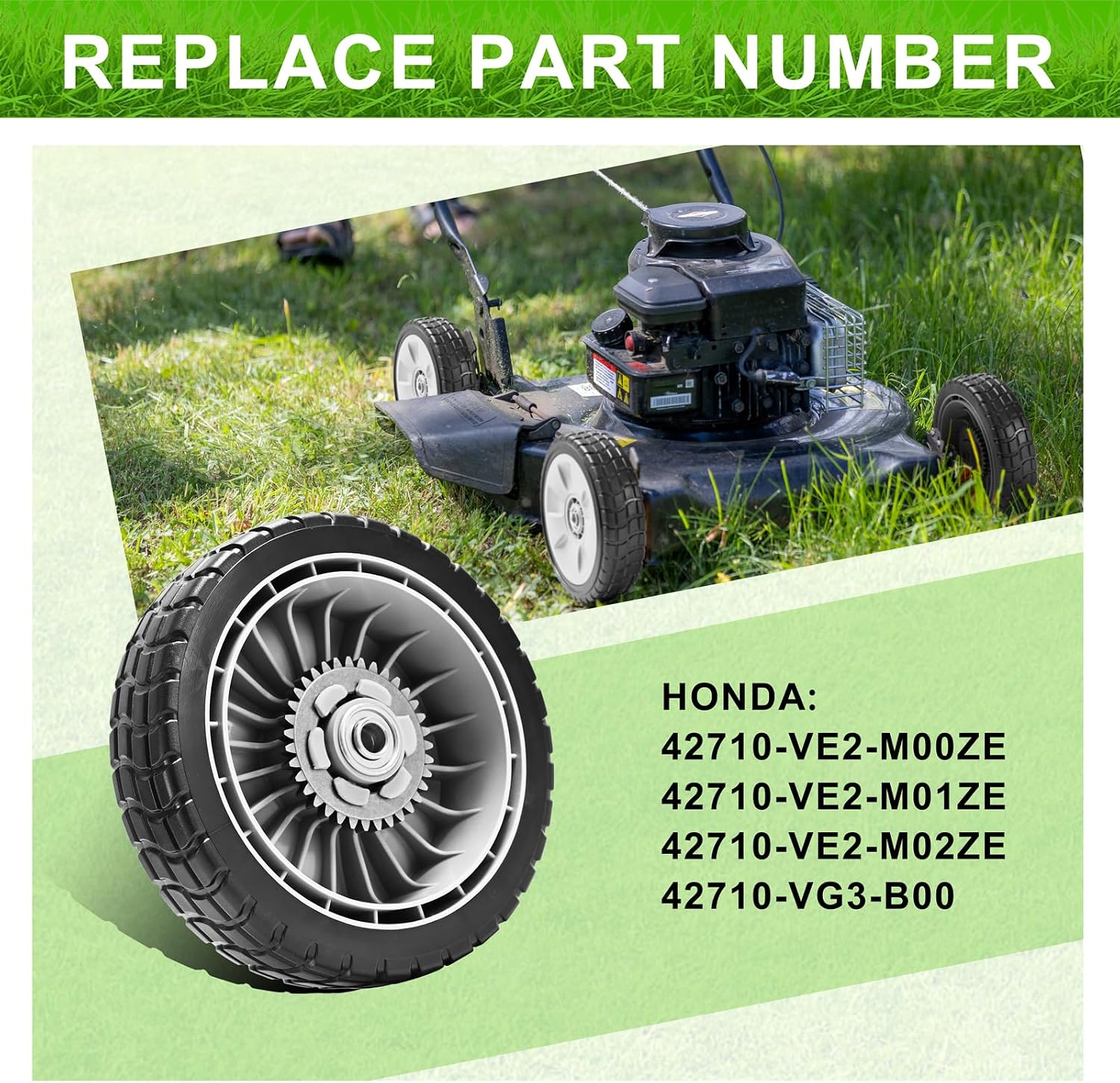 42710-VE2-M02ZE 42710-VE2-M00ZE 8 Inch Rear Drive Lawn Mower Wheels - Heavy Duty Plastic w/Metal Hub - Fits Honda HRR216/HRS216/HRT216/HRM215 Series Walk Behind Lawn Mowers (2 Pack)
