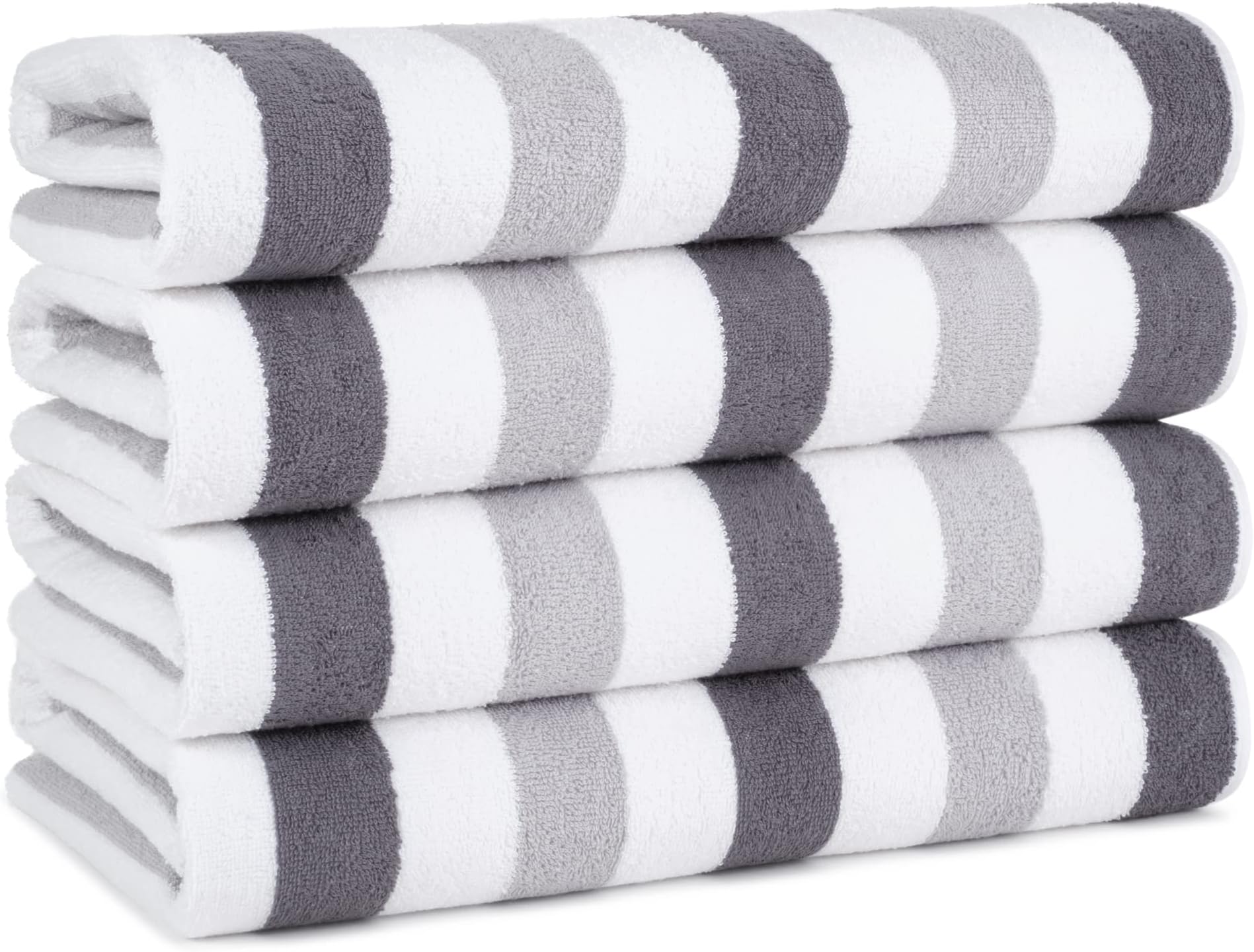 Arkwright Cabo Cabana Stripe Beach Towel - Pack of 4 - Large Soft Quick Dry Cotton Terry Towels for Pool, Swim, and Hot Tub, Oversized 30 x 70 in, Charcoal/Silver