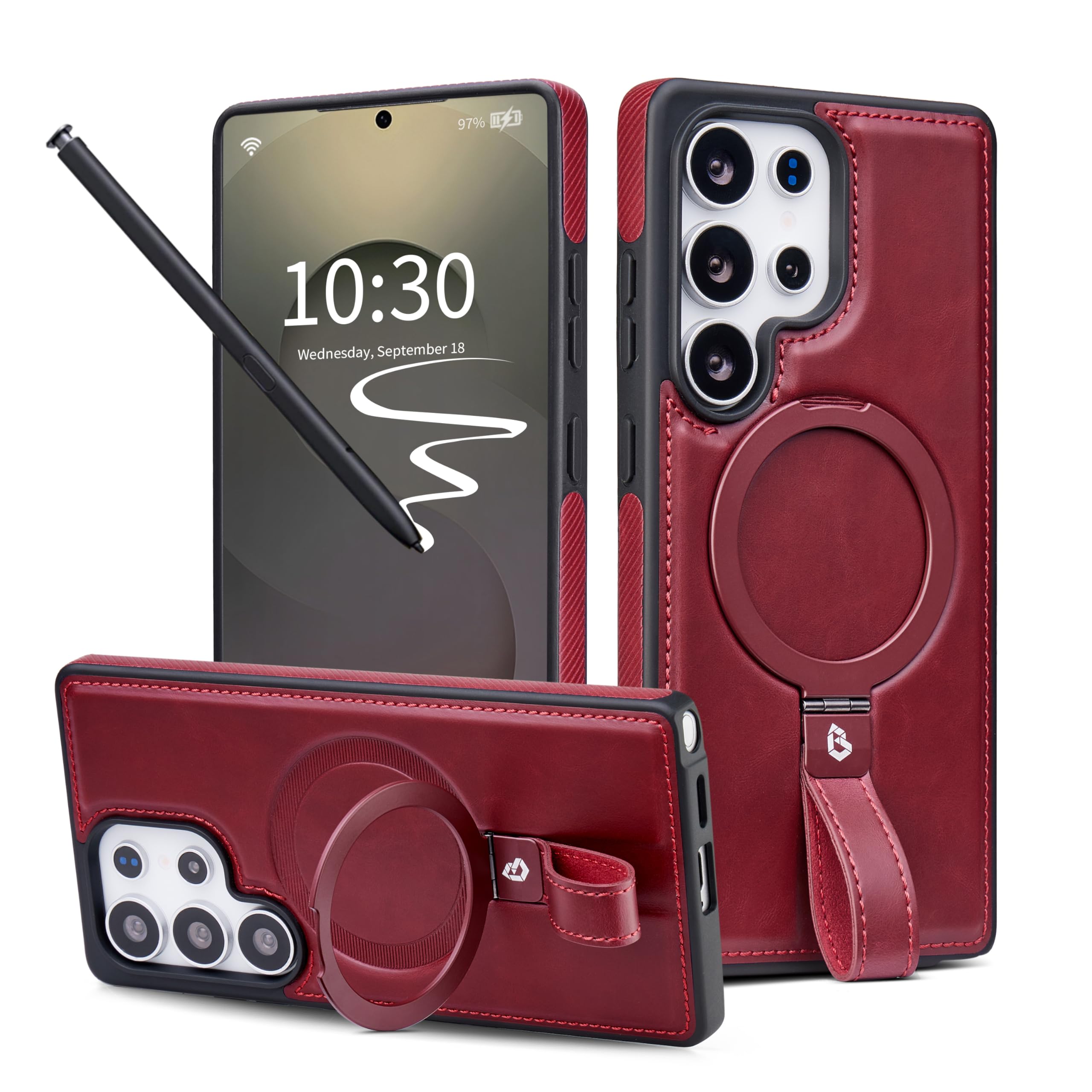 Butaiga for Samsung Galaxy S24 Ultra Case Leather with Stand, Burgundy