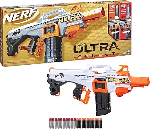 Vista 2 de Nerf Ultra Select - Lanzador totalmente motorizado, fuego para distancia o precisión, incluye clips y dardos, juegos y juguetes al aire libre