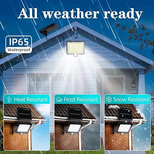 Miniatura 6 de Paquete de 2 luces solares con sensor de movimiento de 3000 lm para exteriores con control remoto y cable de 16.4 pies, 195 luces LED de inundación