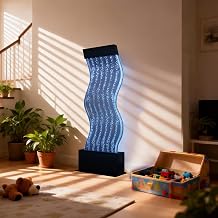 19'' Wide x 48'' Tall S-Curved Bubble Wall Fountain with Color-Changing LED Lights, Water Feature for Home, Office, Sensory Room & Therapy Safe, Low Maintenance Decorative Mood Fountain