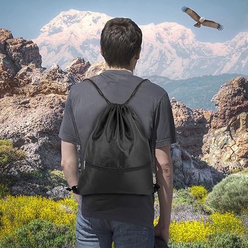 Miniatura 5 de Mochila con cordón, bolsa impermeable con cordón de extracción con bolsillo con cremallera, bolsas de gimnasio con cordón para hombres y mujeres,