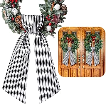 VitalCozy 2 Pcs Wreath Sash for Front Door Chinoiserie Easter Spring Wreath Sash Accessories for Embroidery Monogram Outdoor Indoor Party Yard Doorway Wall Decor 4.5" W x 56" LStripe