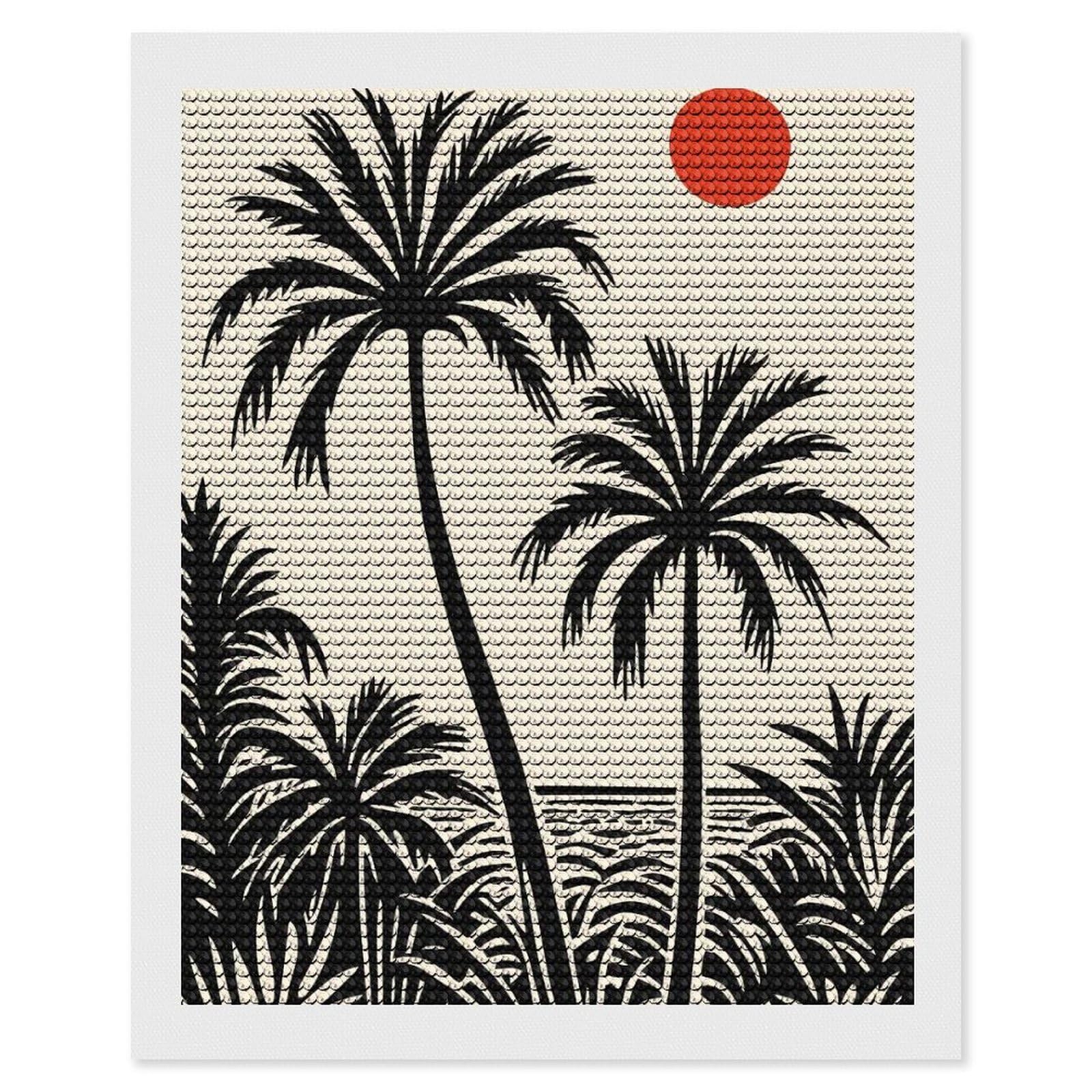 Junmoney Palm Tree Sunset Silhouette Diamond Art Kit 16"x20", Creative Leisure Activity, Complete Accessories, Vintage Style Decor, for Women