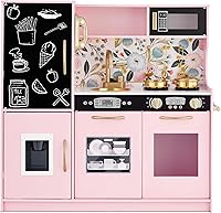Best Choice Products Pink Floral Wooden Play Kitchen Set for Kids - Realistic Oven, Microwave, Sink, Phone, 11 Utensils & Accessories