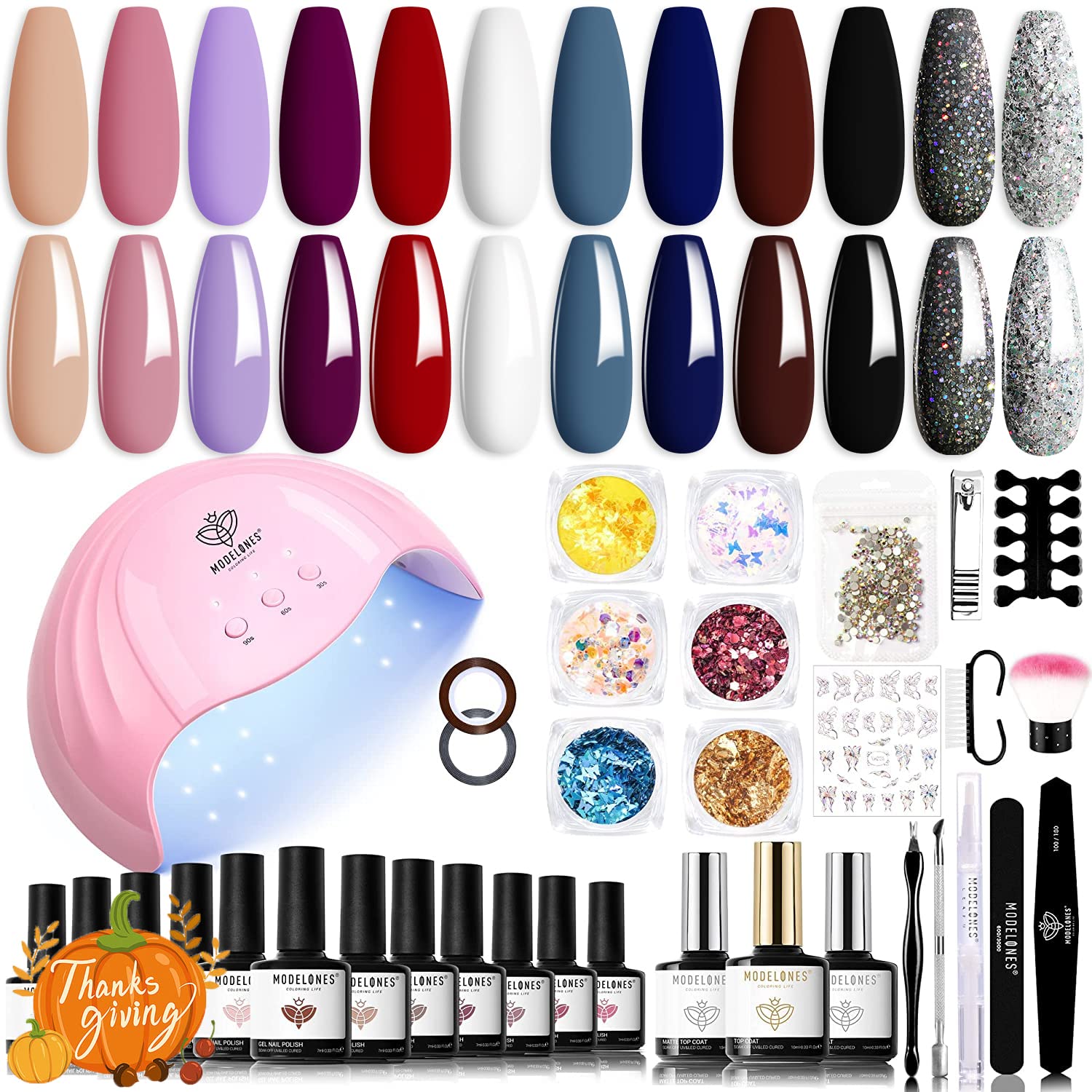 Amazon.com : Modelones 12 Colors Gel Nail Polish Kit with U V Light, 48W  Nail Dryer Brown Pink White Red Blue Gel Nail Polish Set/Mirror & Matte Top  Coat and Base Coat/Manicure