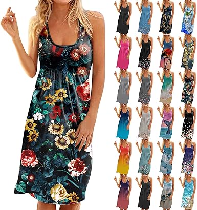 Amazon.com: ZDFER - Vestidos de verano para mujer 2022, casual, sin mangas,  plisados, con estampado floral, vestido midi con vuelo, vestido de playa :  Ropa, Zapatos y Joyería