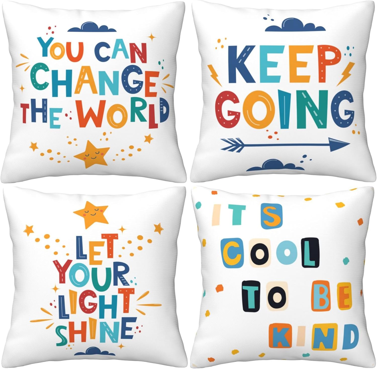 LOHDALOLF Inspiration Quotes Cushion Covers 45x45 cm Set of 4 Colorful