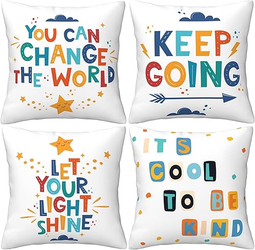 Miniatura 1 de Juego de 4 fundas de almohada para el aula de 18 x 18 pulgadas, fundas de almohada decorativas para niños y niñas