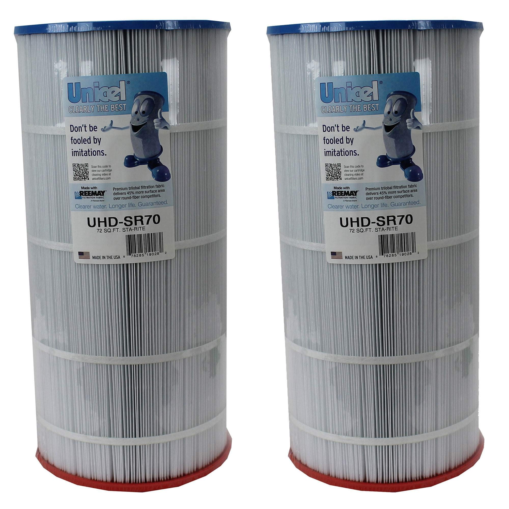 Unicel UHD-SR70 72 Square Foot 4 Oz Media Replacement Swimming Pool Filter Cartridge, 195 Pleats, Compatible with Sta-Rite Posi-Flo Models (2 Pack)