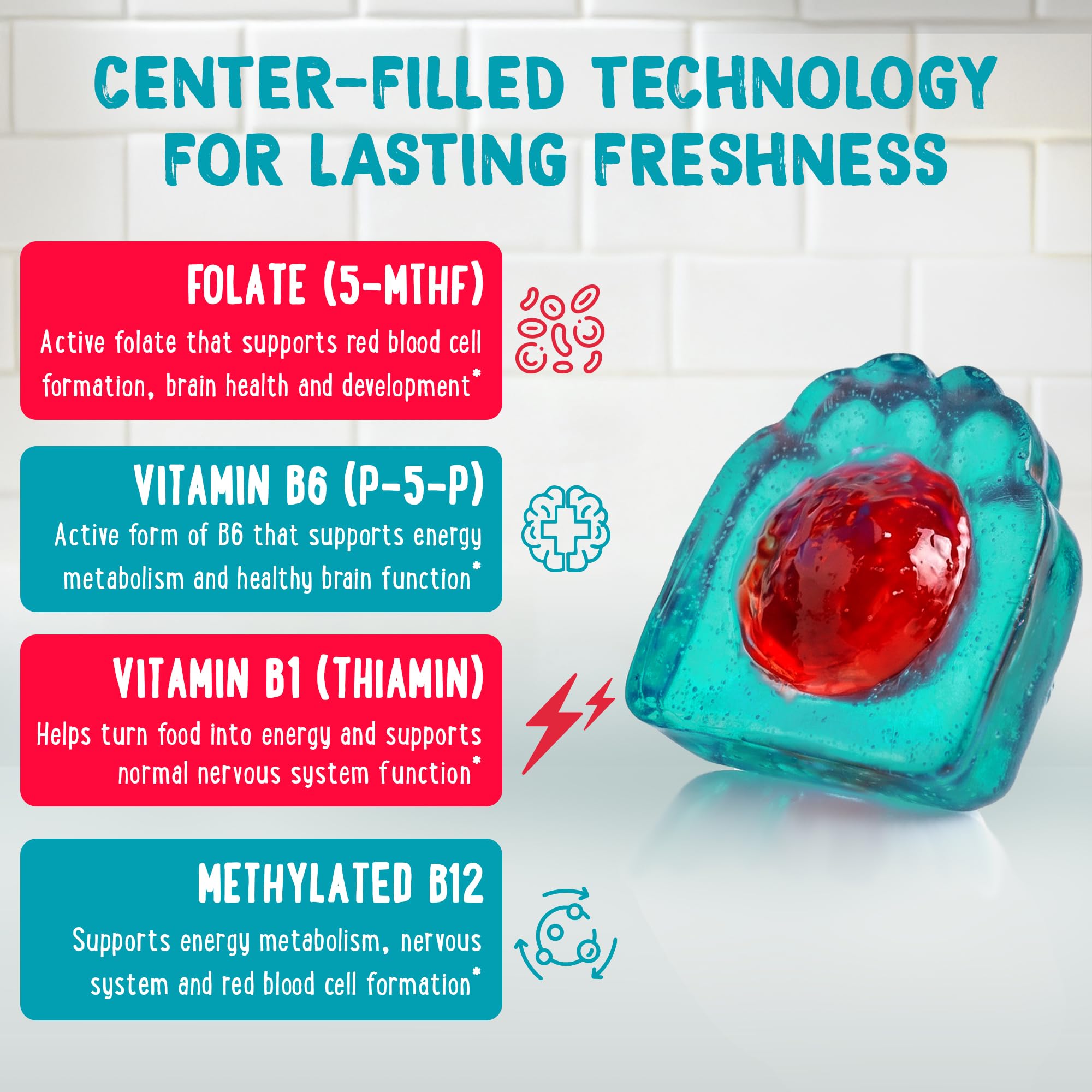 Center-Filled 5-MTHF Folate Gummies - Sugar-Free L-Methylfolate Supplement — Amazon image 3