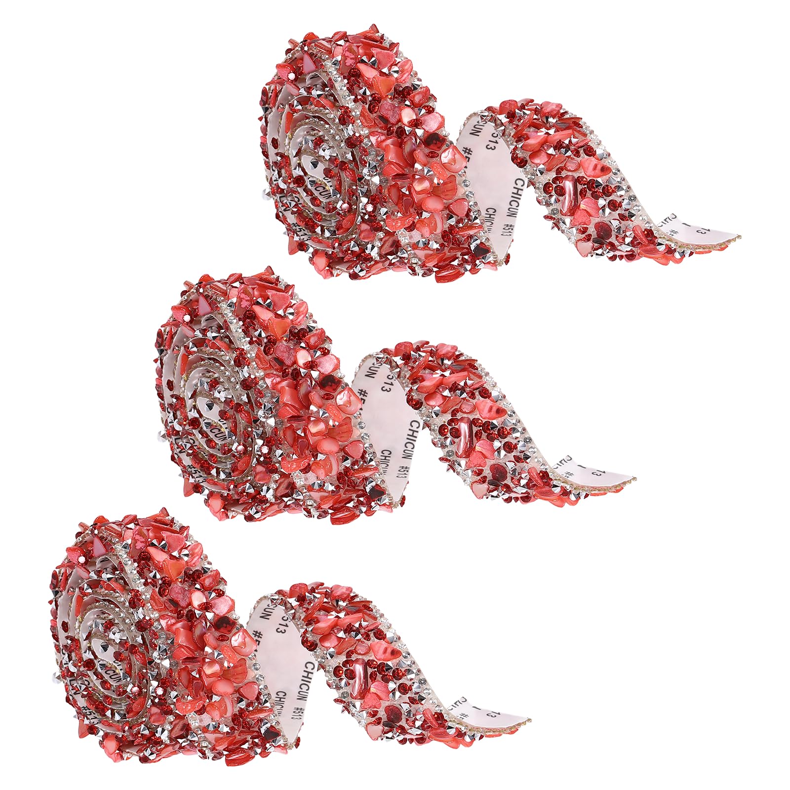sourcing map 3 Rolls 1 Yard x 0.79" Crystal Rhinestone Ribbon, Self Adhesive Resin Crystal Trim Ribbon Strips, Sparkling Gemstone Trims for DIY Crafts, Clothes, Party Decoration, Rose Red