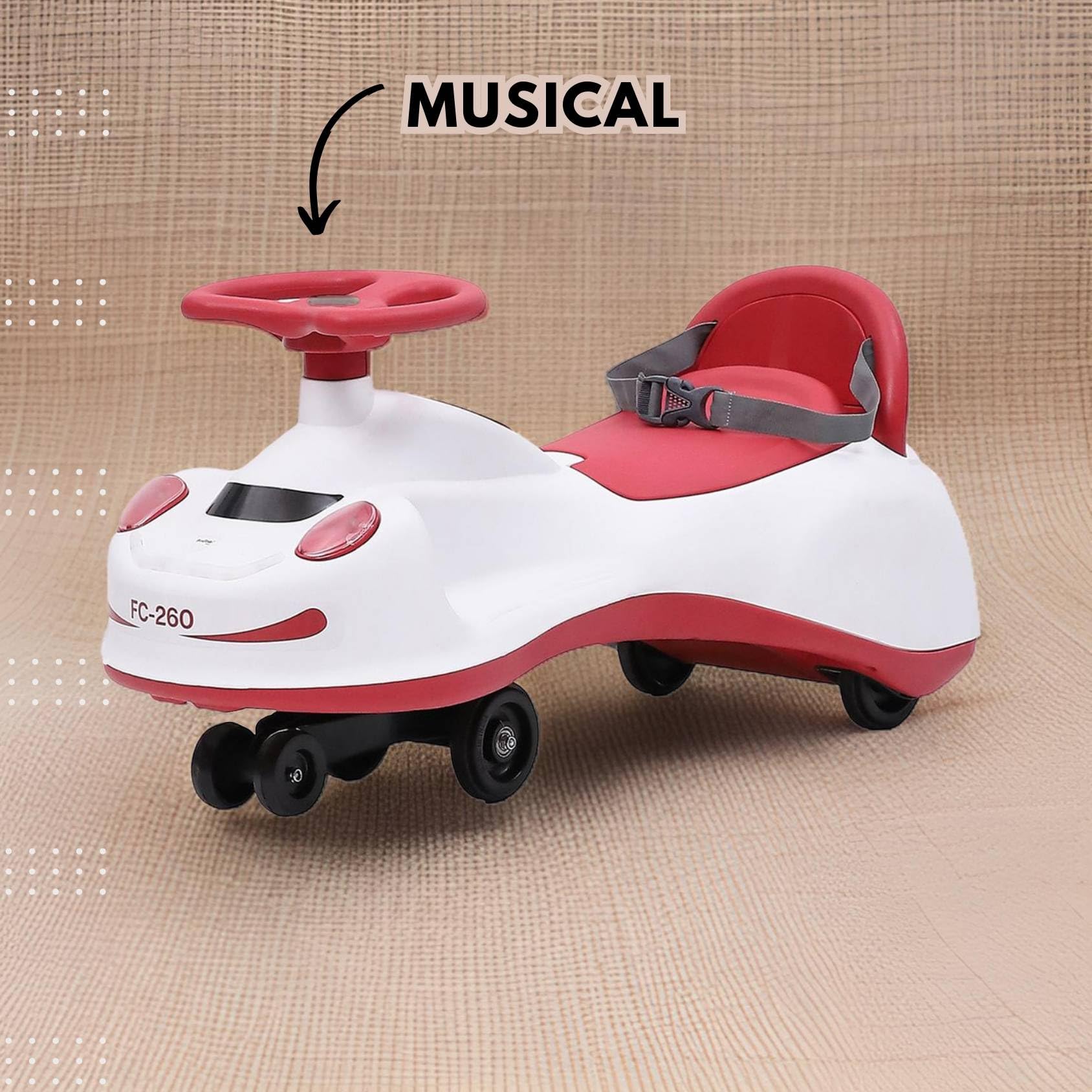 eHomeKart Fun Ride Beetle Swing Car Rider with Parental Handle -Beetle Twist and Swing Magic Car Ride On for Kids with Steering Music and Lights Age 3+ (Red) 2