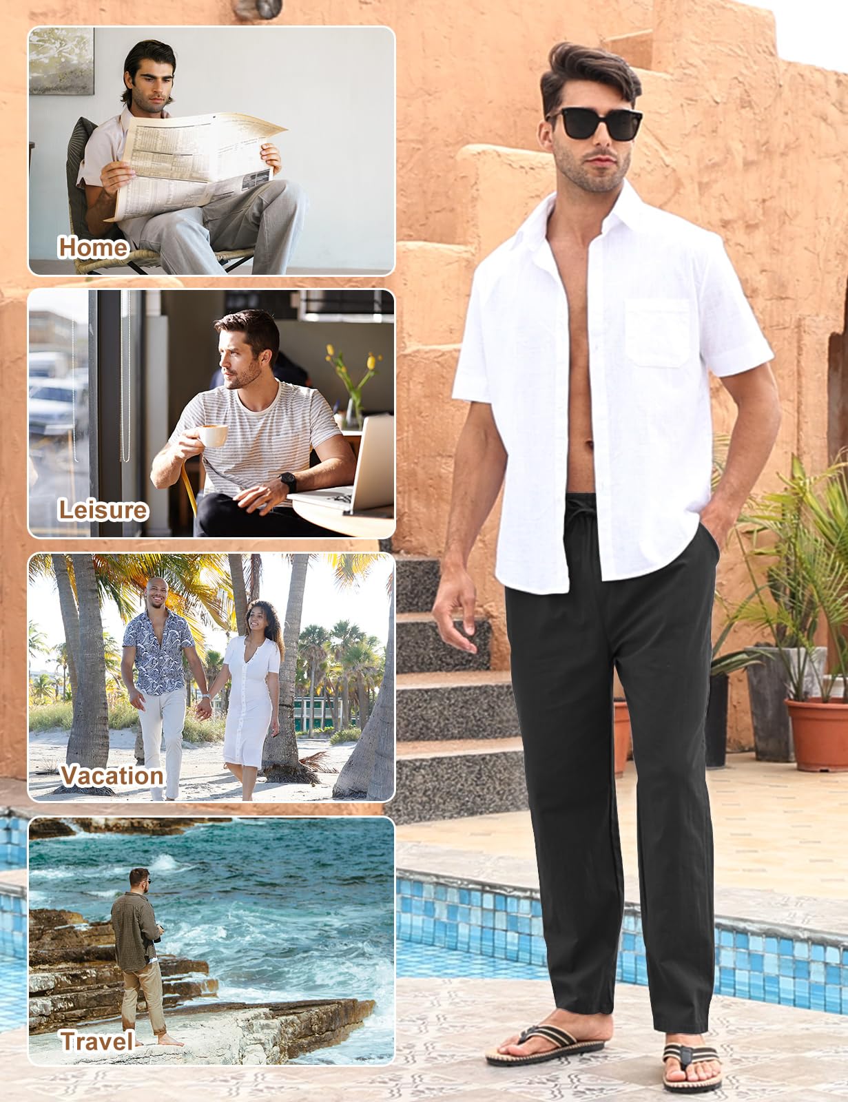 heekpek Pantaloni Uomo Casual Cotone Pantaloni Estivi Uomo Comodi Pantaloni con Tasconi Uomo per Spiaggia