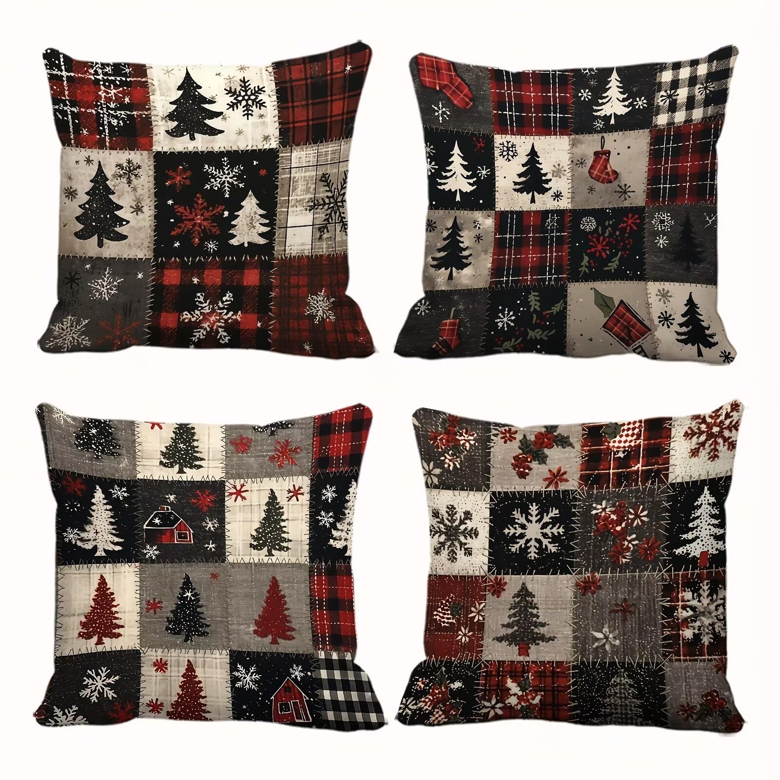 Fodere per Cuscini 45x45 cm Set di 4 Federe Cuscini Divano Quadri Natalizi Lavabile Lino Tessuto Quadrato Federa per Divano Camera da Letto Auto Sedia Casa Decoro