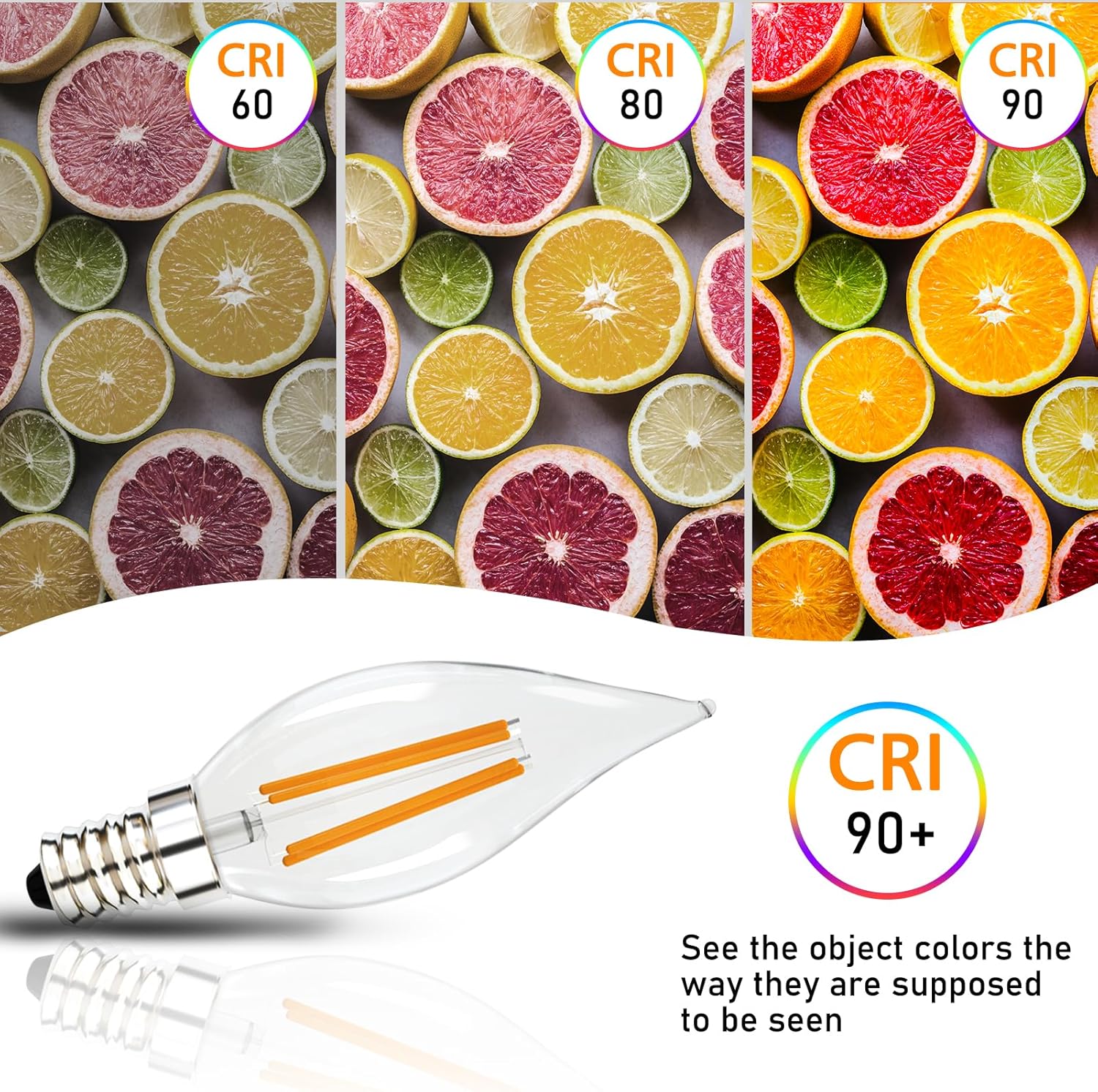 LED Light Bulbs 60 Watt Equivalent, Vintage LED Flame Tip Candelabra Bulb, E12 LED Bulb Dimmable 2700K Soft Warm White, E12 LED Bulb Clear Glass, for Chandeliers, Ceiling Fan, Pendant, 6 Pack