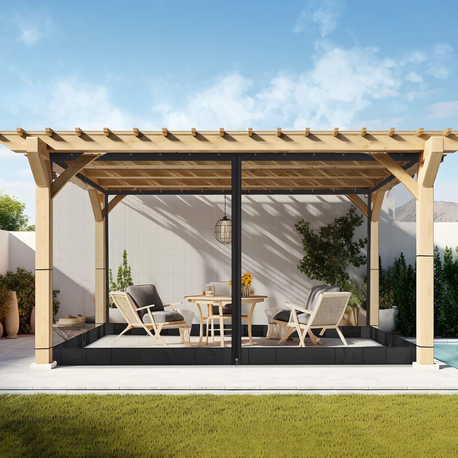 Mosquitera para toldo de kiosco al aire libre, 4 paneles de pared con 2 cremalleras para cenador de patio de 10 x 10 pies y tienda de campaña (solo mosquitera sin marco) 10 x 10 pies con 5