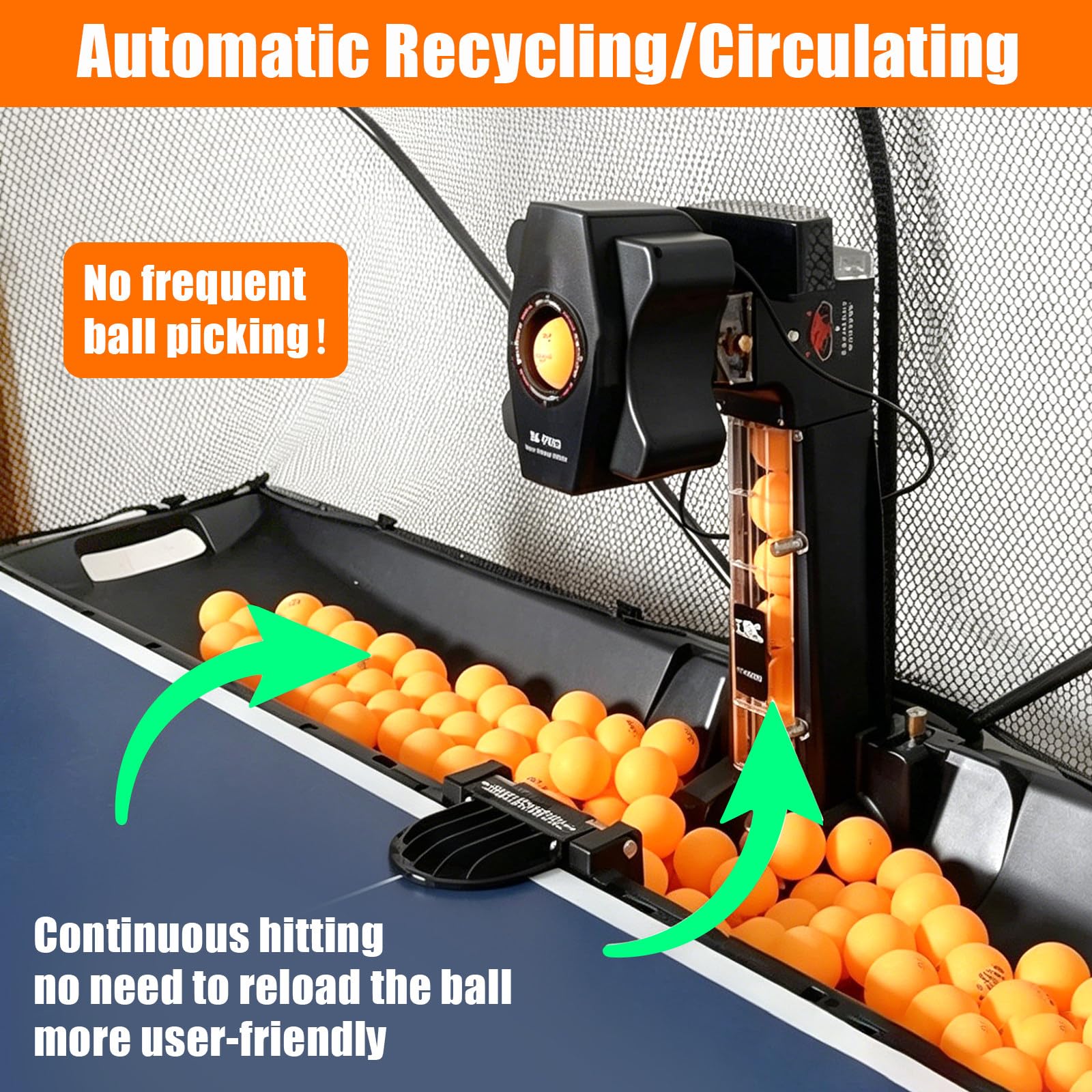 Robot da Ping Pong Professionale con Motore Silenzioso, Oscillazione Automatica, 9 Effetti Multipli e Riciclo Palline per Allenamento Quotidiano