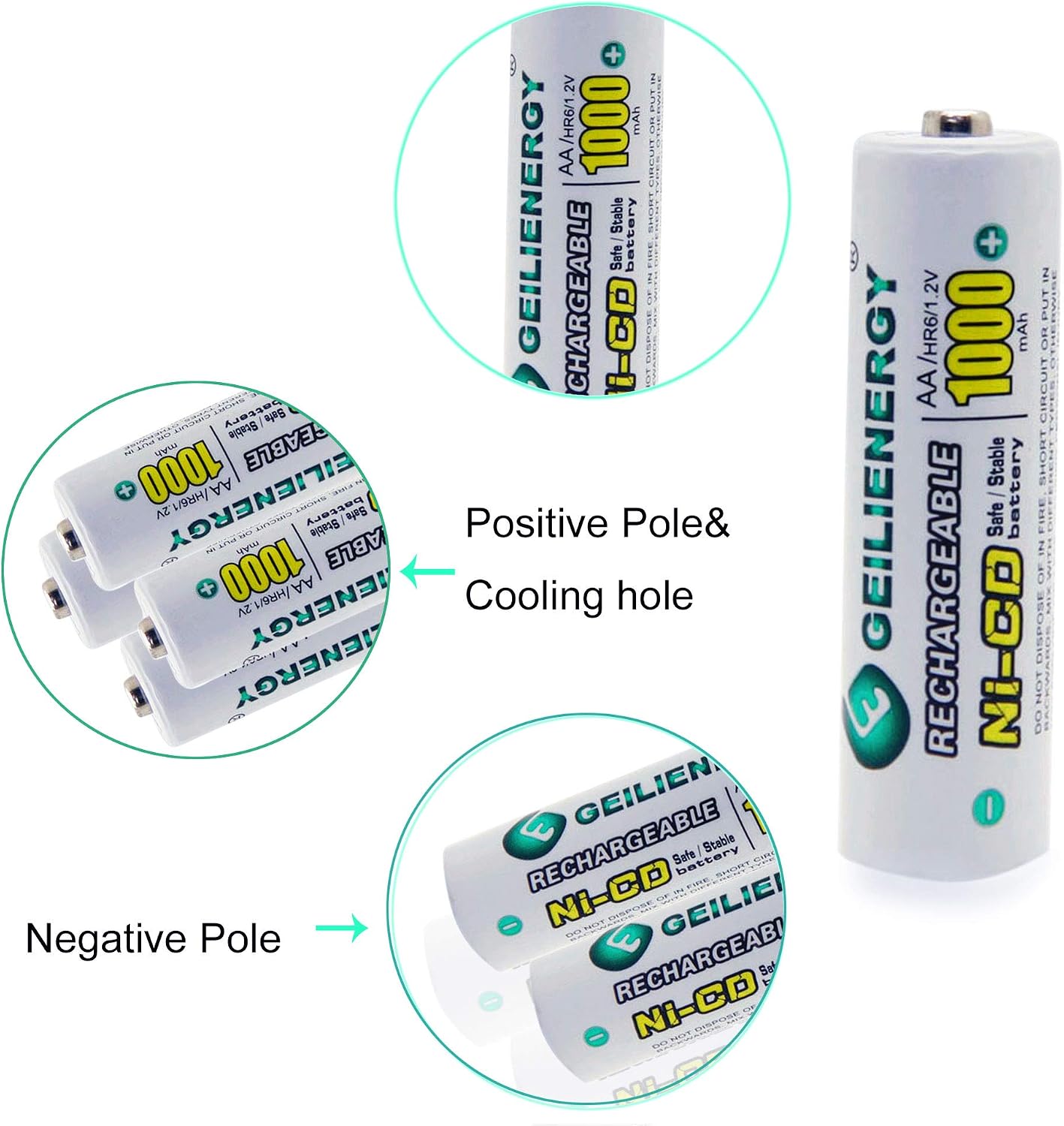 Solar Light AA Ni-CD 1000mAh Rechargable Batteries,AA Rechargeable Batteries for Solar Lights Solar Lamp(Pack of 8)