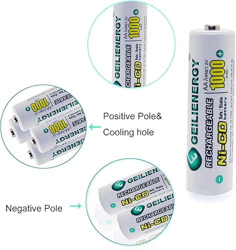 Miniatura 3 de GEILIENERGY Pilas recargables AA Ni-CD de 1000 mAh, pilas recargables AA para luces solares (paquete de 8)