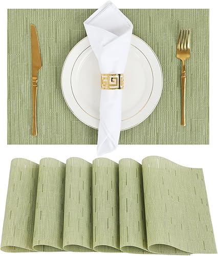 Miniatura 9 de Juego de 6 manteles individuales lavables de vinilo PVC tejido para mesa de comedor, duradero, resistente al calor, antideslizante, tamaño 12 x 17