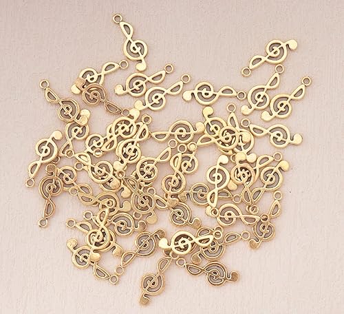 Miniatura 8 de 50 piezas de dijes de notas musicales de metal, símbolo de música vintage, elegante, elegante, instrumento, cuentas colgantes para manualidades,