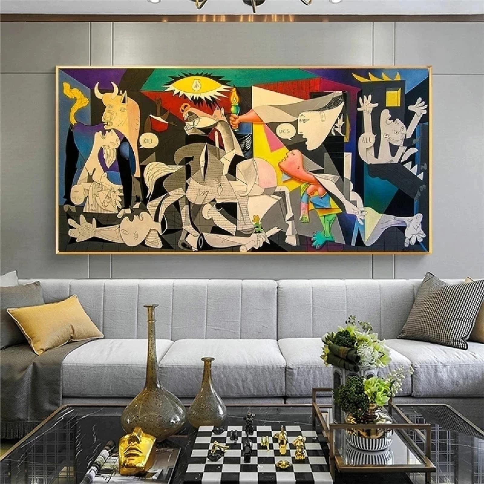 Reproducciones famosas Guernica de Picasso Pinturas en lienzo Carteles e impresiones Cuadro de arte de pared para decoración del hogar 70x150cm (28pulgadas x 59pulgadas) Marco interior