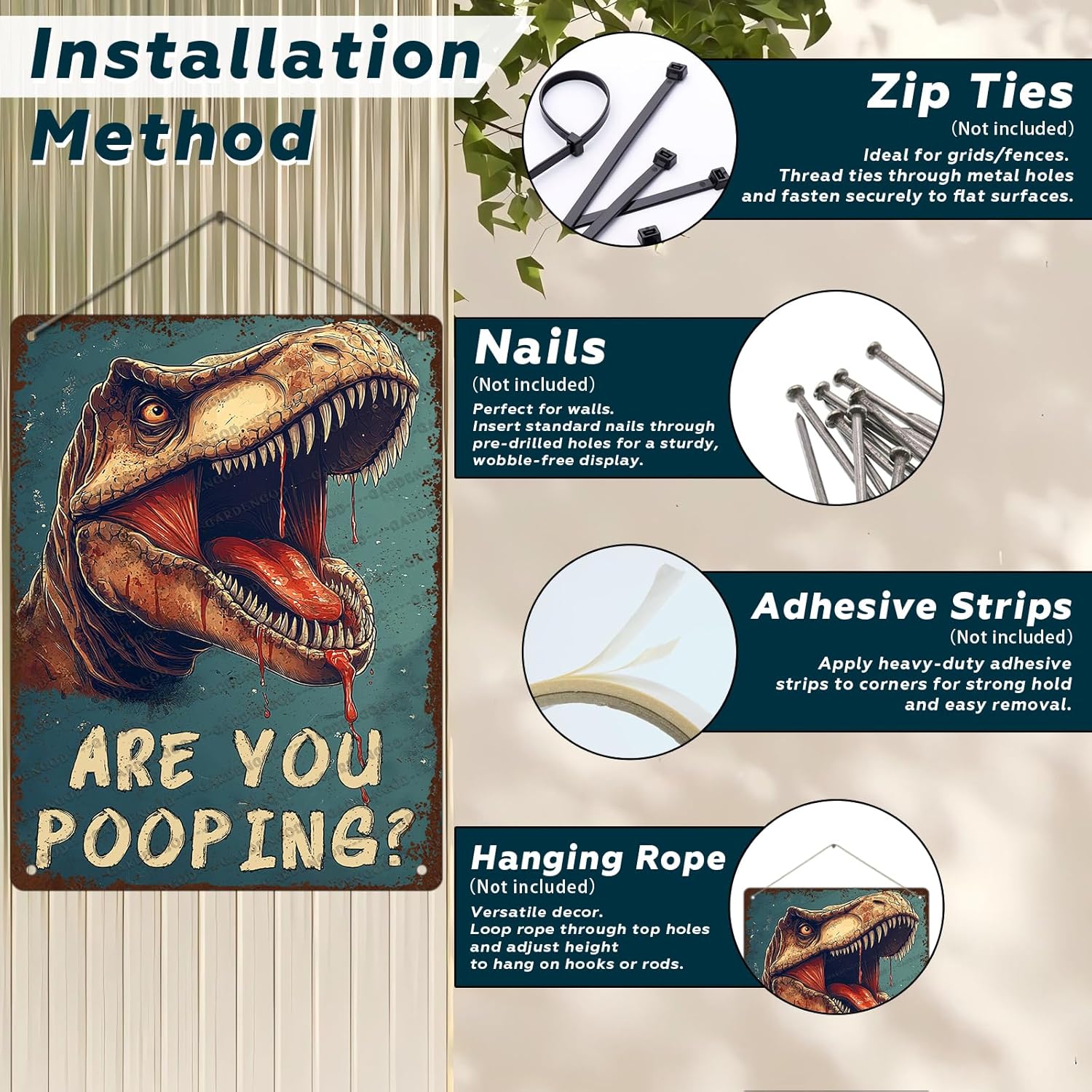 Vintage Metal Sign Dinosaur Are You Pooping Metal Poster Home Kitchen Garden Garage Bathroom Toilet Retro Aluminium Sign Art Wall Decor Plaque 16x12 Inch
