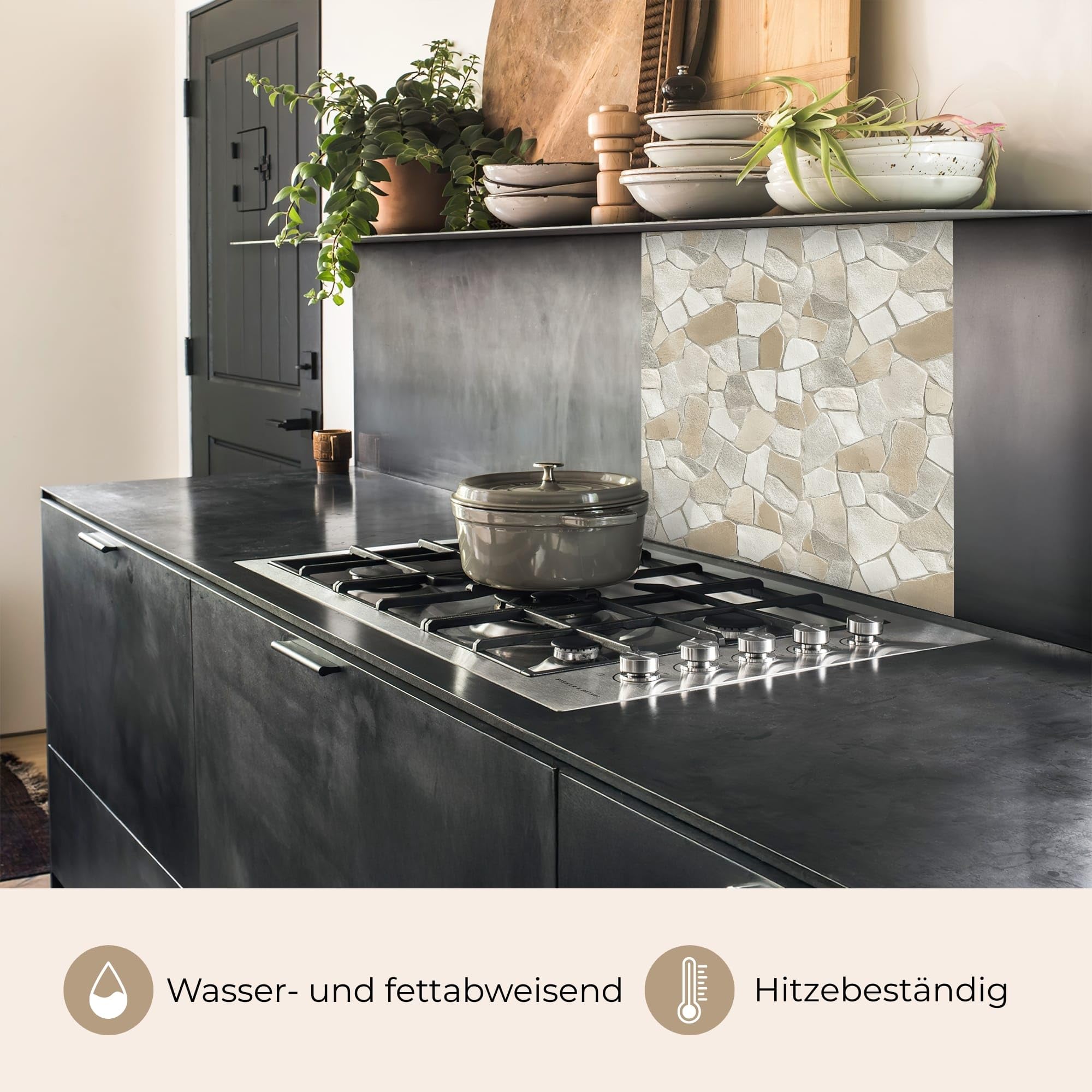KitchenYeah© Küchenrückwand 80x80 cm Selbstklebende Kitchen Wall Protector Küchen Rückenwand Küchenfronten Küchenrückwände Küche Wand Mosaik - Steine - Beige