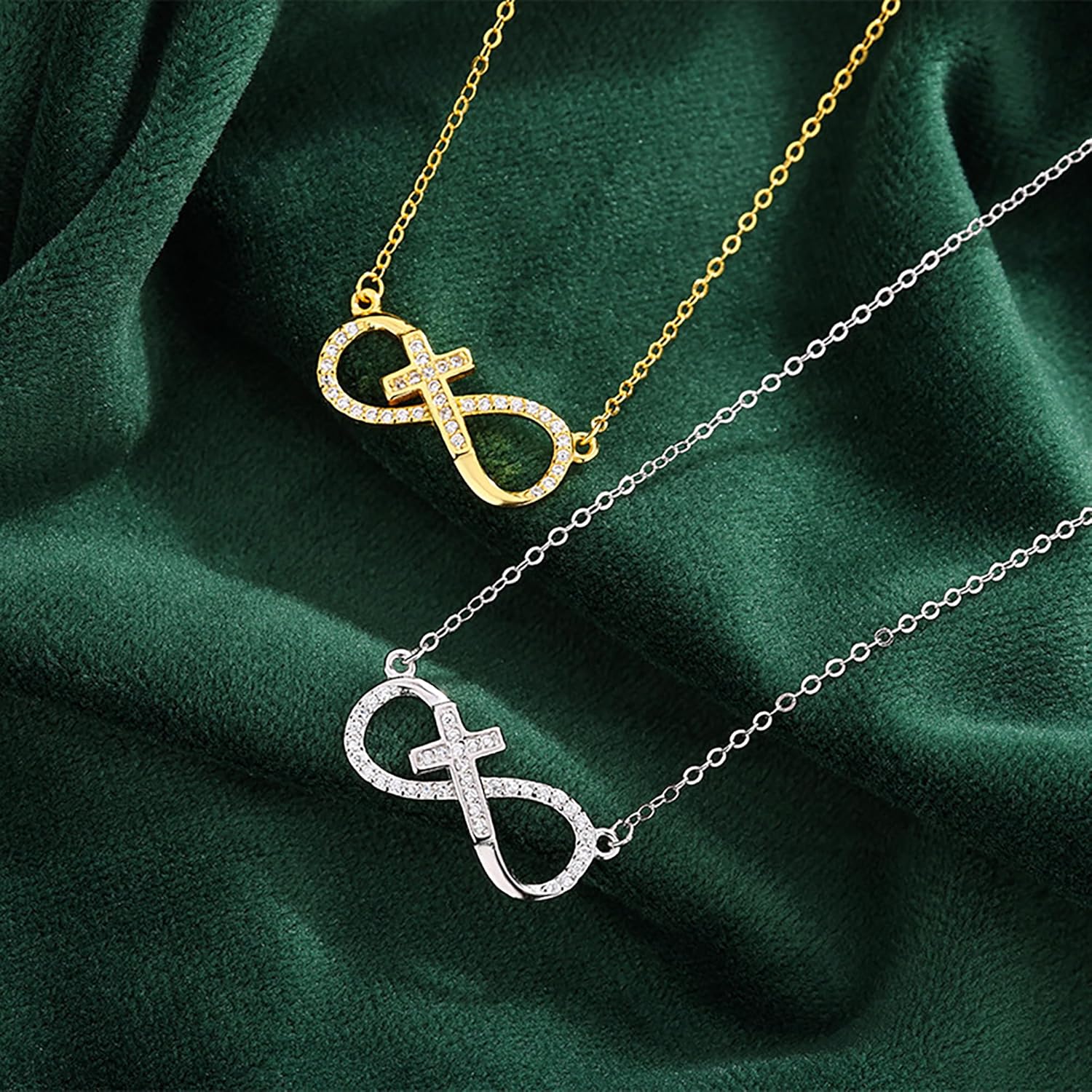 LOVECOM 925 Sterling Silver Infinity Heart Cross Necklace for Women Mother Daughter 14K Gold Plated Cubic Zirconia Forever Love Heart Pendant Necklace Jewelry Birthday Gifts for Mom Friends - Image 6