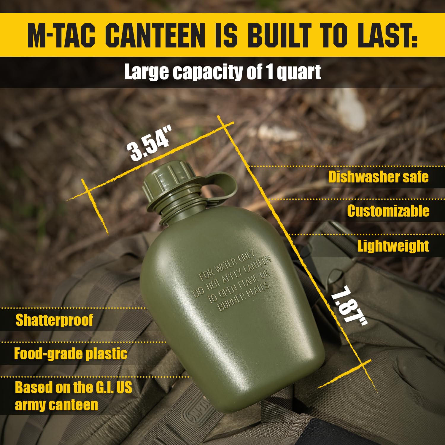 M-Tac Canteen Butelka na wodę, stołówka na wodę, 1 l, taktyczna butelka na wodę do wojskowych wędrówek, kempingu, survivalu, oliwkowa