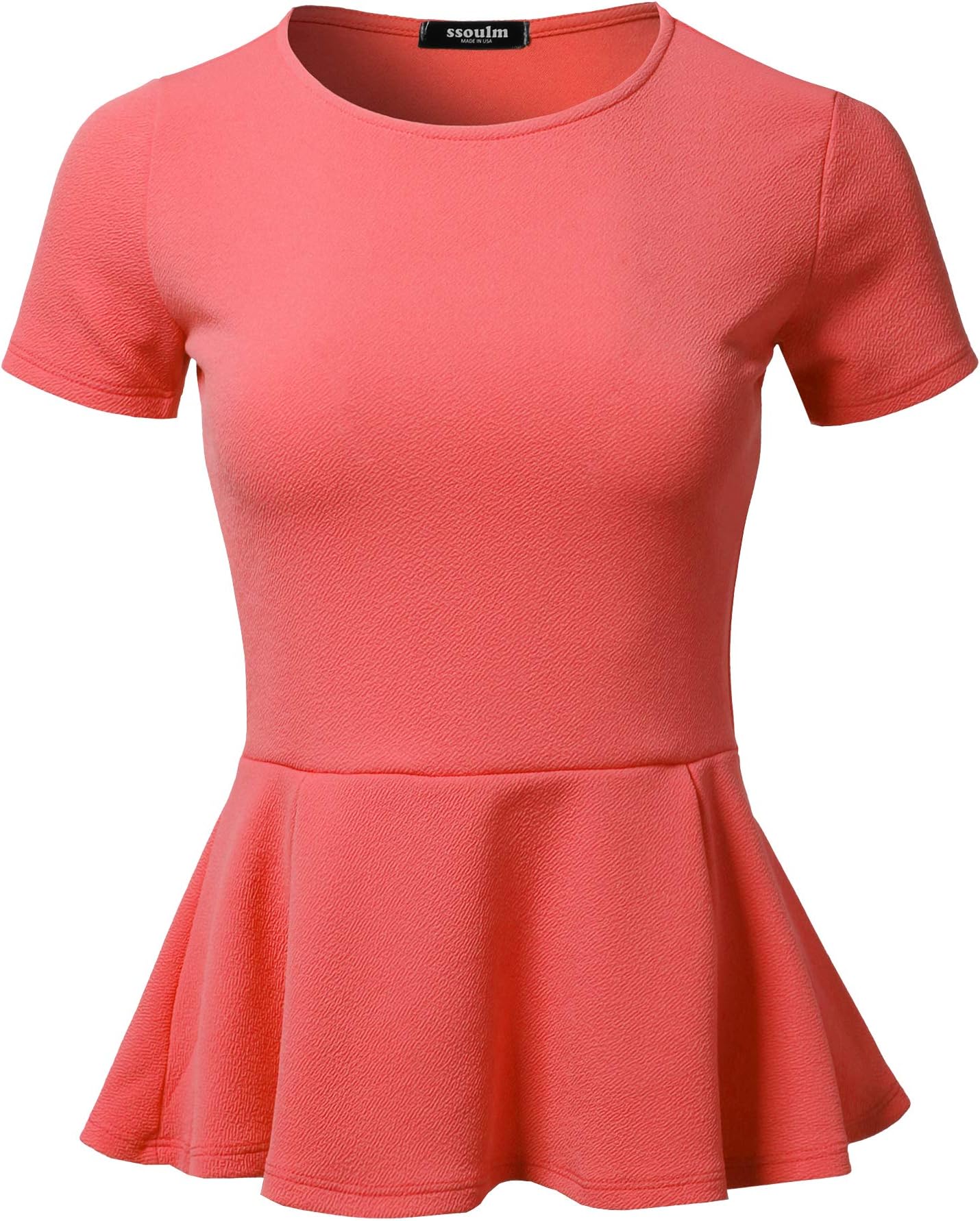 Women's Classic Stretchy Short Sleeve Flare Peplum Blouse Top with Plus Size