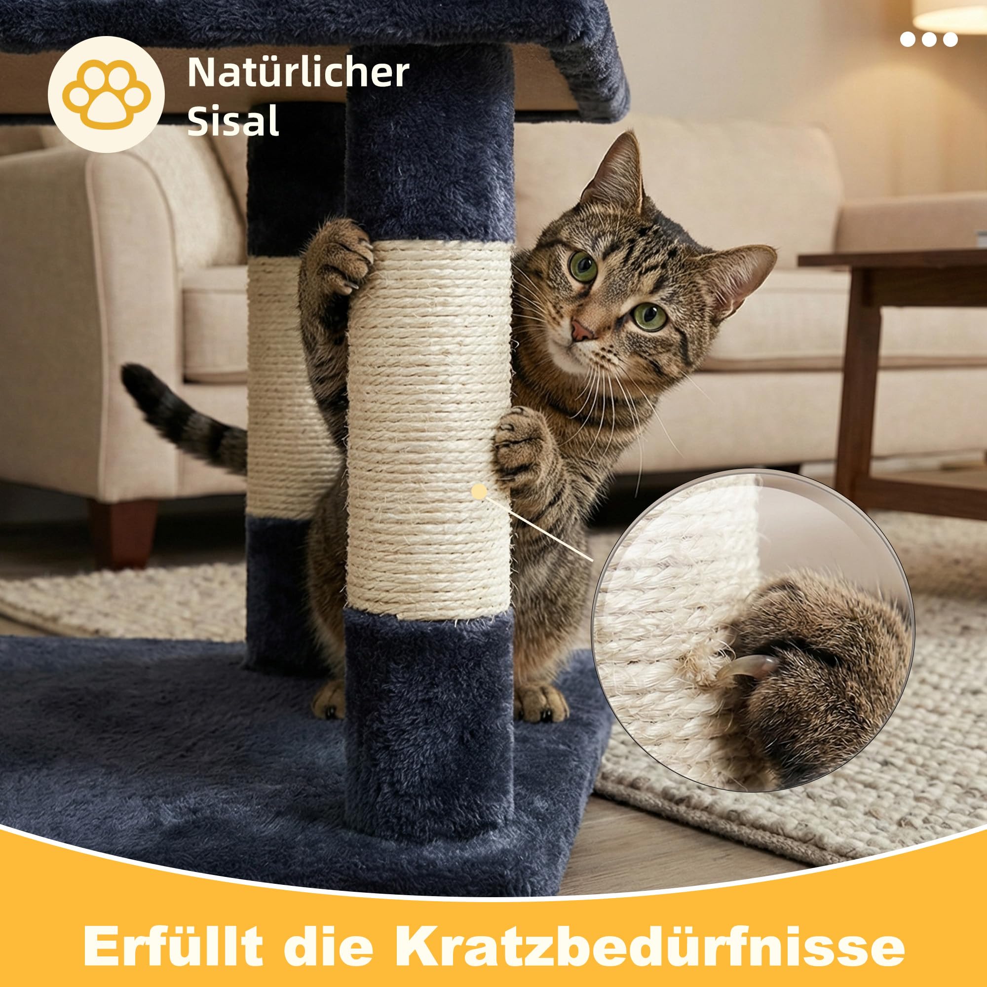 Hey-brother Kratzbaum, 111 cm Katzenbaum mit Spielzeug, Katzenkratzbaum mit  Plattform, Hngematte und Sisal-Kratzstmmen, Rauchgrau EMPJ004SG-N :  Amazon.de: Haustier