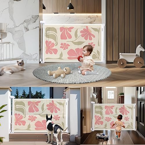 Miniatura 7 de Puerta retráctil de seguridad para bebés, 34 pulgadas de alto x 55 pulgadas de ancho, malla, para escaleras, puertas, perros, mascotas, interior,